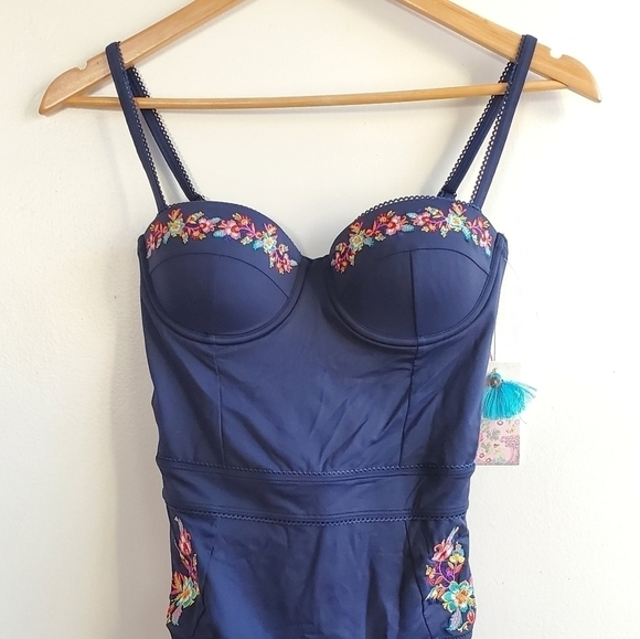 New Johnny Was Golda Corset Floral Embroidered Print Underwire Swimsuit NWT XS - Picture 10 of 16